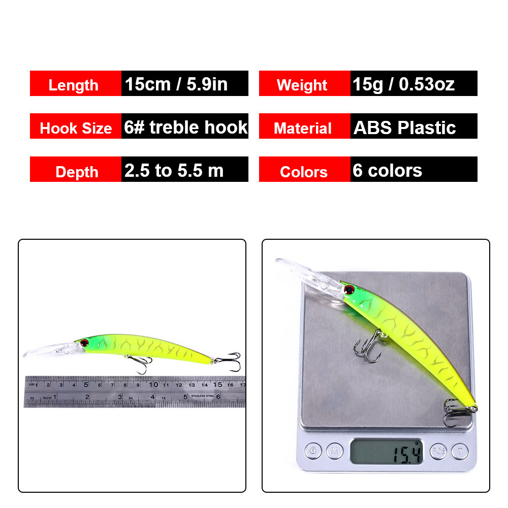 1PCS 15cm 15g  Deep Diving Jer - Fishing Lure Crankbait 评论和价格